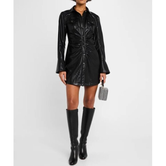 cinq a sept Dresses & Skirts - CINQ À SEPT 'Alizee' Vegan Leather Mini Shirt-Dress, Black